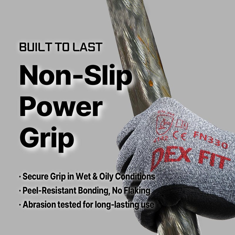 DEX FIT قفازات عمل دكس فيت المتميزة من النيتريل FN330، تصميم مريح ثلاثي الأبعاد، ملائمة كف اليد، قبضة قوية، تعمل باللمس، رقيقة وخفيفة الوزن، نيتريل رغوي قابل للتنفس، قابلة للغسل في الغسالة؛ رمادي S (7) - Image 3